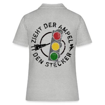 Zieht der Ampel den Stecker - Spruch - Frauen Polo Shirt - Grau meliert - Hinten - Ailine (174cm)