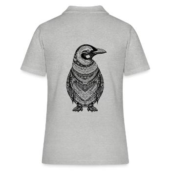 Cooler Pinguin mit Boho Ethno Mustern in schwarz - Frauen Polo Shirt - Grau meliert - Hinten - Ailine (174cm)