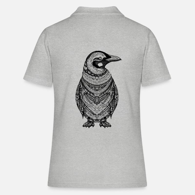 Cool penguin with boho ethno patterns in black - Women's Polo Shirt - heather grey