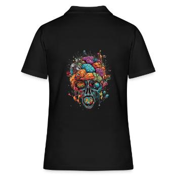 Surrealistischer, psychedelischer Totenkopf - Frauen Polo Shirt - Schwarz - Hinten - Ailine (174cm)