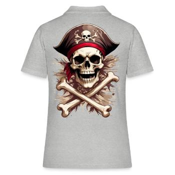 Pirat tête de mort Totenschädel Jolly Roger - Frauen Polo Shirt - Grau meliert - Hinten - Ailine (174cm)