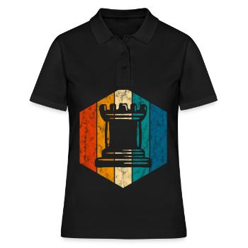 Retro Schach Schachspieler Schachmatt Schachfigur - Frauen Polo Shirt - Schwarz - Vorne - Ailine (174cm)