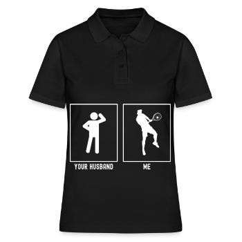 Son mari - Moi - Coup de tennis - Polo Femme - noir - Devant - Ailine (174cm)