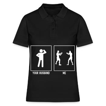 Son mari - Moi - Combat de boxe - Polo Femme - noir - Devant - Ailine (174cm)
