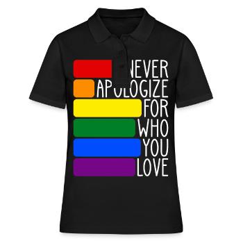 LGBT Homo Ehe Liebe Regenbogen Flagge CSD Geschenk - Frauen Polo Shirt - Schwarz - Vorne - Ailine (174cm)