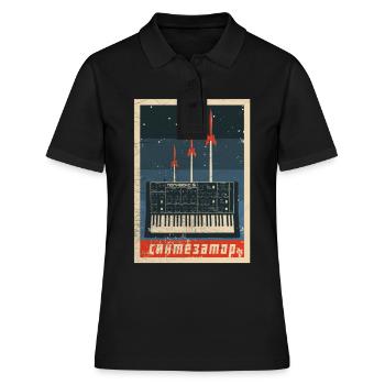 Vintage Sowjetischer Synthesizer - Analoges UdSSR-Design - Frauen Polo Shirt - Schwarz - Vorne - Ailine (174cm)