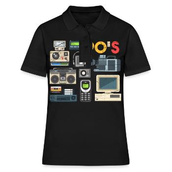 90 s , Kassetten Radio,Walkman , Beatbox, VHS - Frauen Polo Shirt - Schwarz - Vorne - Ailine (174cm)