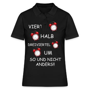 Uhrzeit im Osten , DDR Viertel Halb Dreiviertel - Frauen Polo Shirt - Schwarz - Vorne - Ailine (174cm)