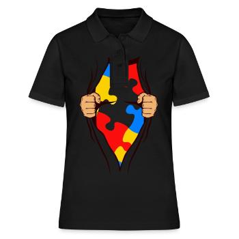 Cadeau AUTISM SUPERHELD pour autiste - Polo Femme - noir - Devant - Ailine (174cm)