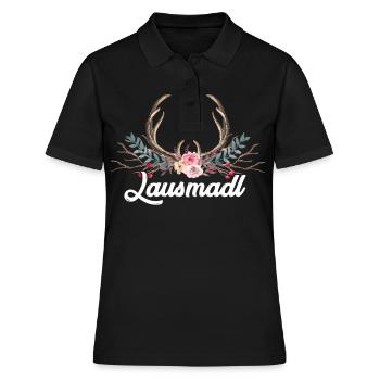Lausmadl, deer antlers Bavaria, Bavarian dialect - Women's Polo Shirt - black - Front - Ailine (174cm)