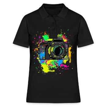 Cadeau d’appareil photo coloré pour les photographes Éclaboussures de couleur - Polo Femme - noir - Devant - Ailine (174cm)