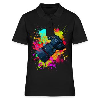 tolle Kamera mit Objektiv in Farbkleckse Geschenk - Frauen Polo Shirt - Schwarz - Vorne - Ailine (174cm)