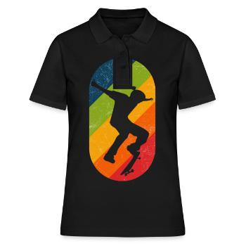 Skateboard Retro Kickflip En Détresse - Polo Femme - noir - Devant - Ailine (174cm)
