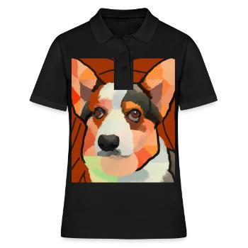 Corgi Portrait Cubisme Chien - Polo Femme - noir - Devant - Ailine (174cm)