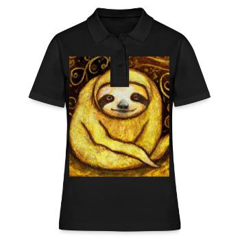 Sloth Portrait Funny Gustav Klimt Style - Women's Polo Shirt - black - Front - Ailine (174cm)