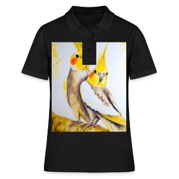 Cockatiel Couple Gustav Klimt Style - Women's Polo Shirt - black - Front - Ailine (174cm)