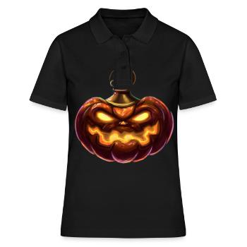 Halloween Kürbis Mit Feurigen Augen - Frauen Polo Shirt - Schwarz - Vorne - Ailine (174cm)