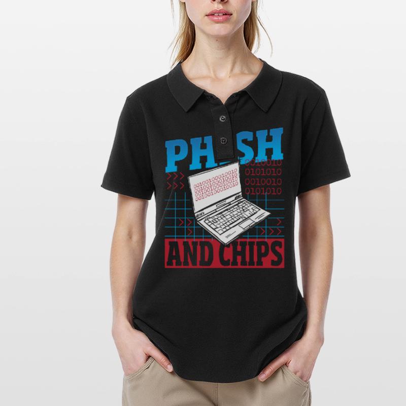 Phish and Chips Hacker Hacking Internet Network Polo Femme