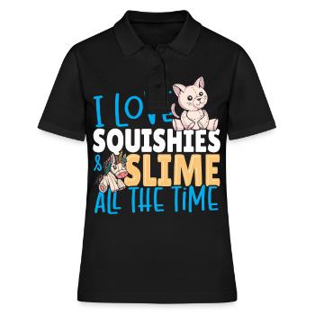 Ich liebe Squishies und Schleim die ganze Zeit - Frauen Polo Shirt - Schwarz - Vorne - Ailine (174cm)