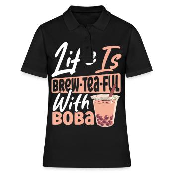 Chai Tee Tee-Latte Tapioka-Perlen - Frauen Polo Shirt - Schwarz - Vorne - Ailine (174cm)