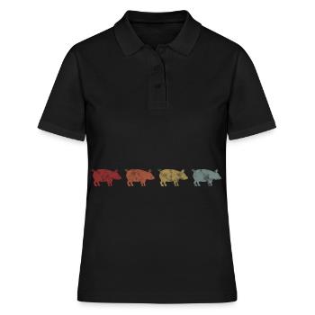 Schweine Retro Schweine Bauer Sau Eber Schweinchen - Frauen Polo Shirt - Schwarz - Vorne - Ailine (174cm)