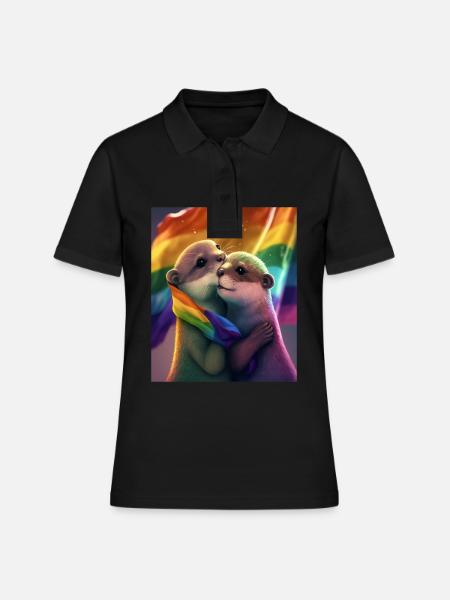 Étreinte Loutre tenant LGBT Flaglet Loutre LGBT - Polo Femme - noir