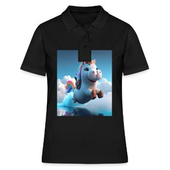 Cute Rainbow Unicorn Otter Riding A Unicorn - Frauen Polo Shirt - Schwarz - Vorne - Ailine (174cm)