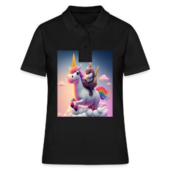 Cute Rainbow Unicorn Otter Riding A Unicorn - Frauen Polo Shirt - Schwarz - Vorne - Ailine (174cm)