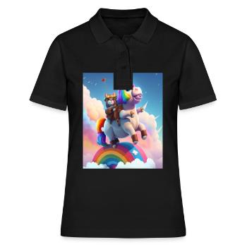 Cute Rainbow Unicorn Otter Riding A Unicorn - Frauen Polo Shirt - Schwarz - Vorne - Ailine (174cm)