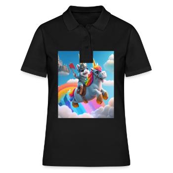 Cute Rainbow Unicorn Otter Riding A Unicorn - Frauen Polo Shirt - Schwarz - Vorne - Ailine (174cm)