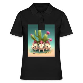 Mexican Cactus Plant Lover Cactus Axolotl Mexican - Frauen Polo Shirt - Schwarz - Vorne - Ailine (174cm)