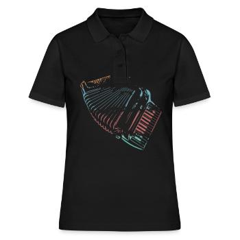 Retro Farben Akkordeon Musiker Geschenkidee - Frauen Polo Shirt - Schwarz - Vorne - Ailine (174cm)