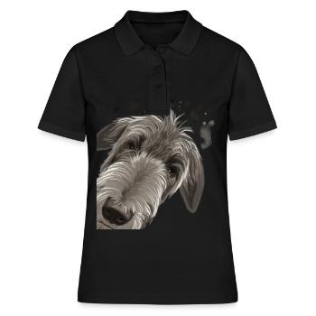 Curieux Chien Deerhound - Polo Femme - noir - Devant - Ailine (174cm)