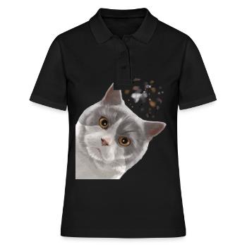 Curieux chat bicolore British Shorthair - Polo Femme - noir - Devant - Ailine (174cm)