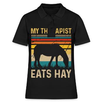 Mein Therapeut isst Heu - Frauen Polo Shirt - Schwarz - Vorne - Ailine (174cm)