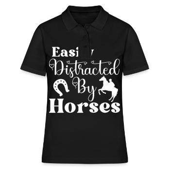 Facilement distrait par les chevaux 2 - - Polo Femme - noir - Devant - Ailine (174cm)