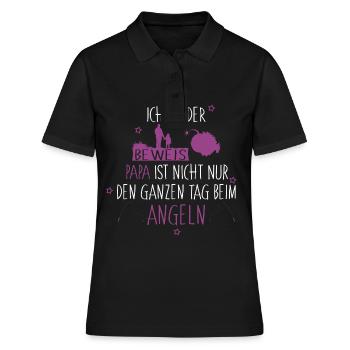 Ich bin der Beweis Anglerpapa Mädchen - Frauen Polo Shirt - Schwarz - Vorne - Ailine (174cm)