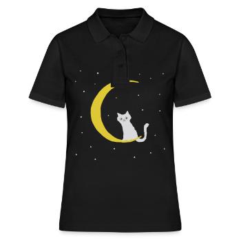 Cat at the Moon with Stars chat sur le croissant - Polo Femme - noir - Devant - Ailine (174cm)