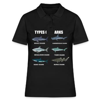 typen von haien walhai hammerhai tigerhai makohai - Frauen Polo Shirt - Schwarz - Vorne - Ailine (174cm)