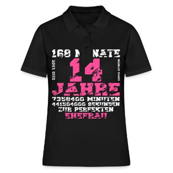Elfenbeinhochzeit 14 Hochzeitstag Jahre Ehefrau - Frauen Polo Shirt - Schwarz - Vorne - Ailine (174cm)