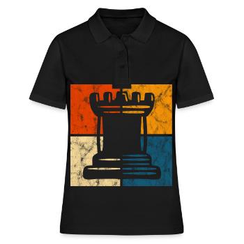 Retro Schach Schachspieler Schachmatt Schachfigur - Frauen Polo Shirt - Schwarz - Vorne - Ailine (174cm)