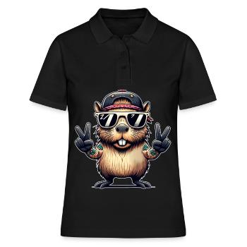Capybara Peacezeichen - Frauen Polo Shirt - Schwarz - Vorne - Ailine (174cm)