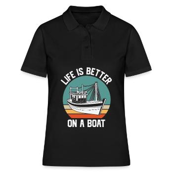 Citation de pêche La vie vintage est meilleure sur un bateau - Polo Femme - noir - Devant - Ailine (174cm)