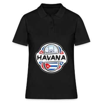 La Havane Cuba Drapeau Badge Voyage Souvenir Timbre - Polo Femme - noir - Devant - Ailine (174cm)