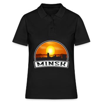 Minsk Weißrussland Skyline Vintage Sonnenuntergang Reise Souven - Frauen Polo Shirt - Schwarz - Vorne - Ailine (174cm)