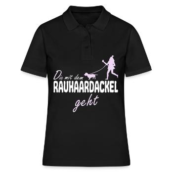Rauhaardackel die mit dem geht Spruch - Frauen Polo Shirt - Schwarz - Vorne - Ailine (174cm)