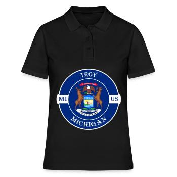 Troy Michigan Flag USA Travel Souvenir Badge - Women's Polo Shirt - black - Front - Ailine (174cm)