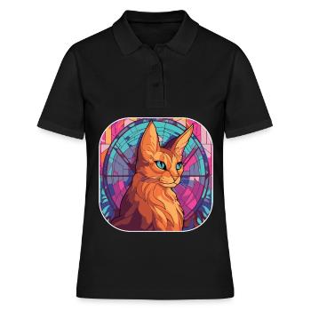 Buntes Aquarellgemälde der Somali-Katzenrasse - Frauen Polo Shirt - Schwarz - Vorne - Ailine (174cm)