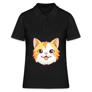 Hauskatze Cartoon Aquarell Illustration - Frauen Polo Shirt - Schwarz - Vorne - Ailine (174cm)