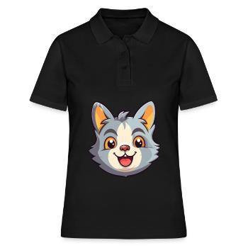 Hauskatze Cartoon Aquarell Illustration - Frauen Polo Shirt - Schwarz - Vorne - Ailine (174cm)